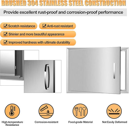 Outdoor Kitchen Doors 27W x 20H Inch, Single BBQ Access Door 304 Stainless Steel for Outdoor Kitchen Cabinet Grill Station or BBQ Island