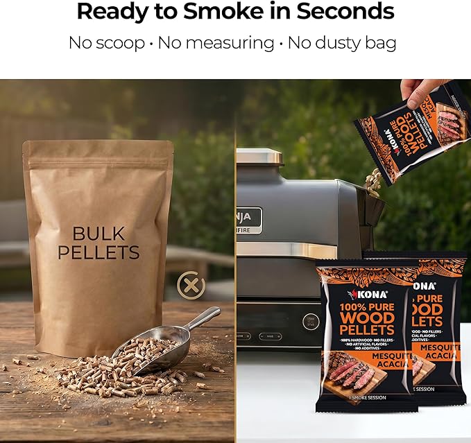 Kona Smoke Pods Mesquite Acacia Pellets Intended for Ninja Woodfire Grill, 24 Stay-Fresh - Sealed Single-Use Pouches for No-Mess Smoking Sessions