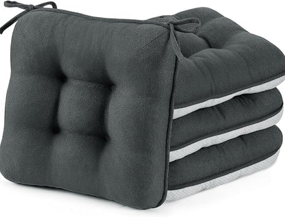 BETU Chair Cushions for Dining Chairs Set of 4,3.5" Thick Kitchen Table Chair Pads with Ties,Non Slip Backing and Covers, Seat Cushion for Dining Room,Bar,Patio Chairs,15.5"X15.5"X3.5",Dark Grey