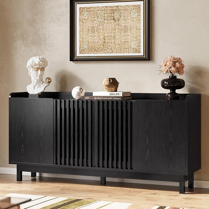 IRONCK Storage Cabinet with Grille Doors, Black | 2 Adjustable Shelves