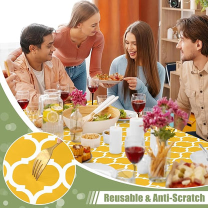 Smiry Picnic Fitted Table Cover, 4 Foot Flannel Backed Vinyl Tablecloth | Waterproof Elastic Stretch Table Cloth, Wipeable Plastic Tablecloth for Camping, Indoor & Outdoor (Mustard Yellow, 30" x 48")