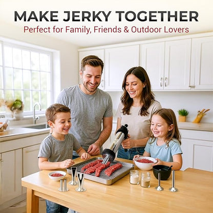 Stainless Steel Jerky Gun & Sausage Stuffer Kit – 1.5 lb Capacity, 5 Nozzle Set, Meat Pusher, 5 Cleaning Brushes, & Food-Safe Gloves – For Beef Jerky, Snack Sticks & Bratwurst