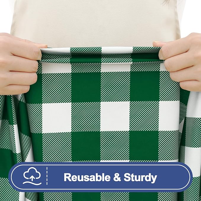 Smiry 8FT Picnic Table Cover with Bench Covers, Elastic Fitted Tablecloth | Waterproof Washable Rectangle Tablecloths ,Buffalo Plaid Tablecloth for Dining, Camping (Hunter Green & White, 30" x 96")