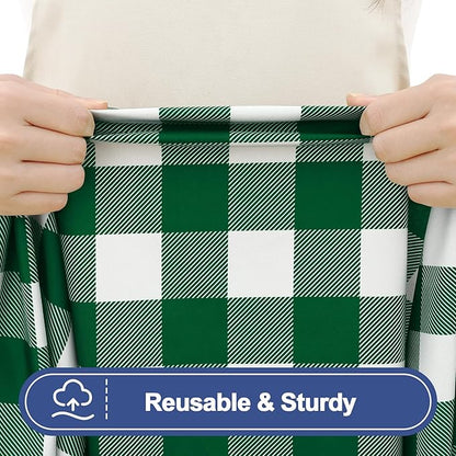 Smiry 8FT Picnic Table Cover with Bench Covers, Elastic Fitted Tablecloth | Waterproof Washable Rectangle Tablecloths ,Buffalo Plaid Tablecloth for Dining, Camping (Hunter Green & White, 30" x 96")