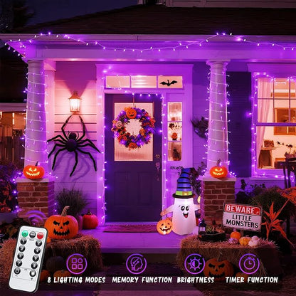 JMEXSUSS 33ft 100 LED Purple Halloween Lights Battery Operated, Waterproof | Halloween Decorations Lights with Remote Indoor Outdoor, Purple String Lights for Halloween Tree Room Proch Yard XMAS Decor