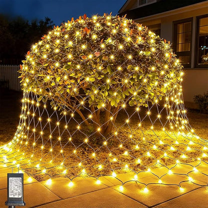 LitHome 14.8FT x 5FT Christmas Net Lights Outdoor Mesh Lights Connectable | 8 Modes 300 LED Warm White Net Light Green Wire, Waterproof Giant Christmas Mesh Light for Bushes Garden Yard Party Decor