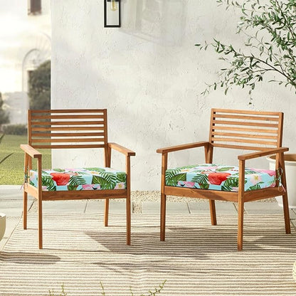 downluxe Outdoor Chair Cushions Set of 4 for Patio Furniture, Water-Resistant Square Corner Patio Chair Cushions with Ties, High Density Foam Outdoor Seat Cushion, 18.5" X 16" X 3", Tropical Flamingo