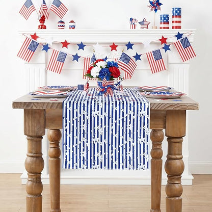 Patriotic Table Runner Independence Day Table Centerpieces Blue White Star Print American Flag Runner for 4th of July Memorial Day, Veterans Day, Independence Day Table Top Kitchen Decorations