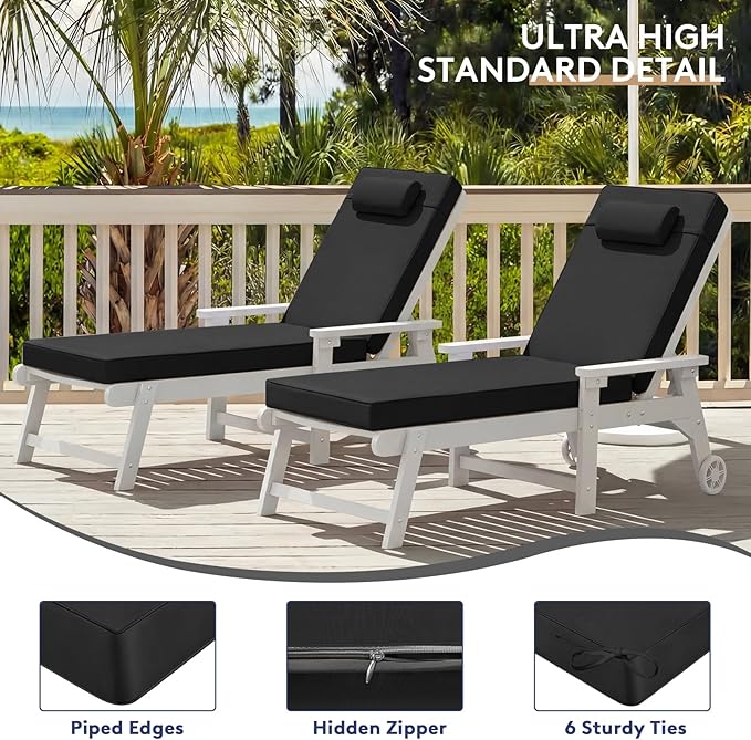 Chaise Lounge Cushion for Outdoor Furniture, Waterproof, Fade-Resistant and Tear Resistant, Patio Lounger Pads with Removable Cover for Pool, Deck, Lawn, 80x26x4 inch, Dark Gray