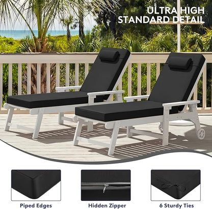 Chaise Lounge Cushion for Outdoor Furniture, Waterproof, Fade-Resistant and Tear Resistant, Patio Lounger Pads with Removable Cover for Pool, Deck, Lawn, 80x26x4 inch, Dark Gray