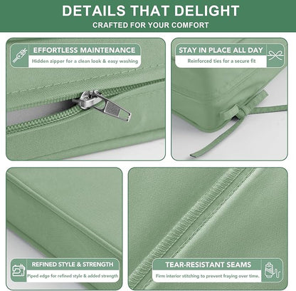 Summsun Outdoor Patio Cushions, 19 x 19 Inch, Sage Green, Set of 4 | Double-Sided Water Resistant, Removable Cover, Back Pillow & Seat Cushion, Tie Straps, Fit for Patio, Garden, Sofa Couch