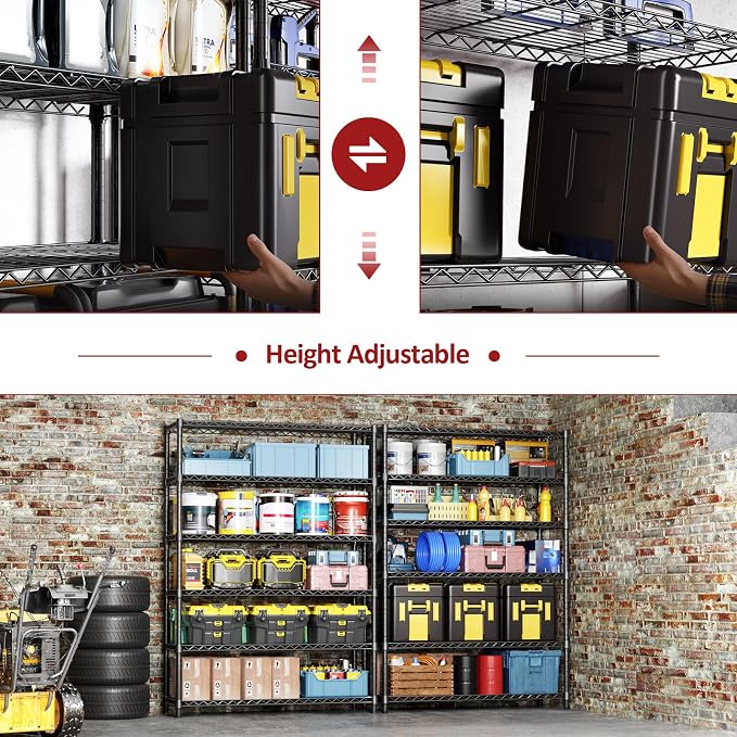 IZEUK 6-Tier Heavy Duty Metal Wire Shelving Unit, Adjustable Storage Rack Organizer for Garage, Kitchen, Office, Basement, Warehouse (Black, 17.7" D x 47.2" W x 82.7" H)