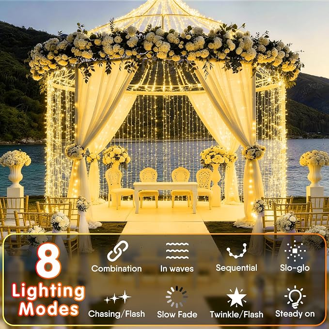 Hezbjiti 1000 LED 403 FT Christmas String Lights Outdoor, 8 Lighting Modes IP44 Waterproof Fairy Lights with Timer and Dimmable Function for Home Party Tree Decorations (Warm White, Clear Wire)