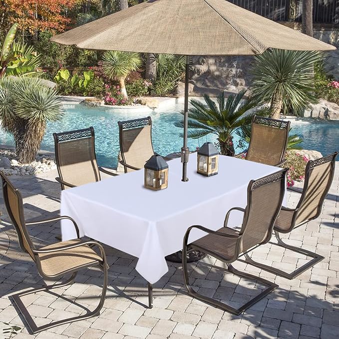 Fitable Outdoor Tablecloth for 6ft Rectangle Tables, White, 60 x 102 Inch | Washable Waterproof Wrinkle Free Table Cover, Zipper and Umbrella Hole, For Spring Summer Party Picnic Camping Patio Indoor