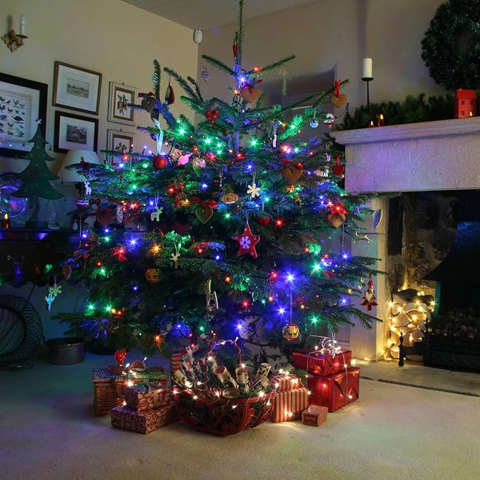 Dazzle Bright Christmas String Lights, 66FT 200 LED Connectable Green Wire 8 Modes String Lights, Waterproof Christmas Lights for Indoor Outdoor Patio Party Wedding Decorations, Multi-Colored