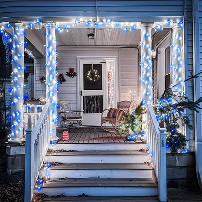 JMEXSUSS Blue and White String Lights Indoor, 200 LED Christmas Lights | 66ft Connectable Christmas Lights Plug in for Bedroom Tree Room Party Classroom Decorations