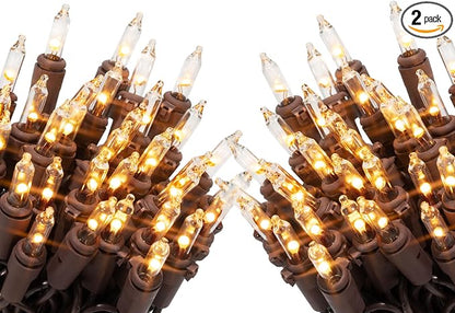612 Vermont 35 LED Clear Christmas String Lights, Brown Wire Cord (2-Pack) | Flicker-Free LED Technology, Warm-White, UL Approved for Indoor Outdoor Use, 4.75 Feet Lighted Length, 6.1 Feet Total Length