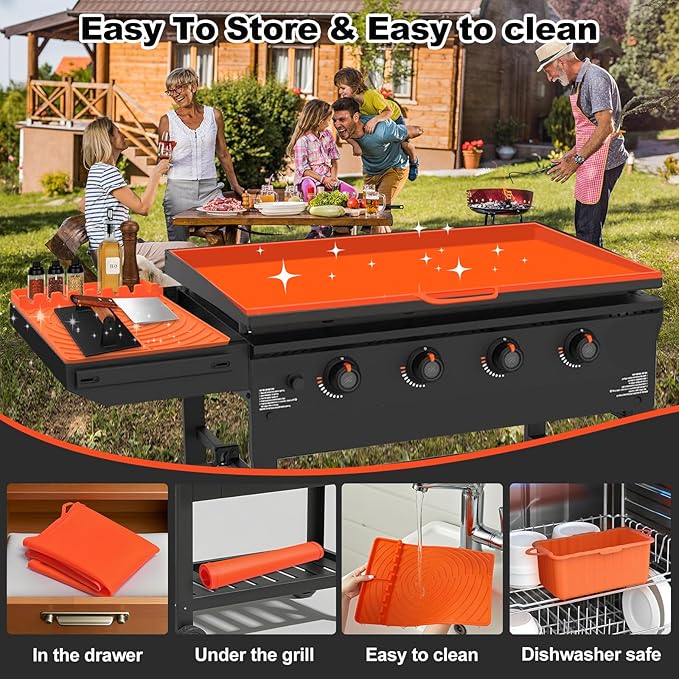 36"Silicone Griddle Cover & 16"Griddle Accessories for Blackstone with Grease Cup Liner, 3PCS Heavy Duty Food Grade Silicone Grill Mat,BBQ Grill Mat All-Season Protection form Grease & Dirt
