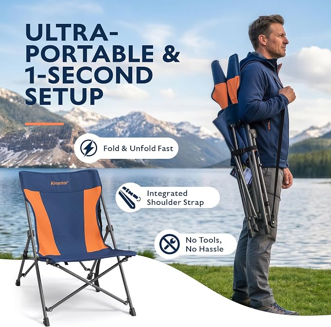 Alvantor® Camping Chair, High Back Folding Beach Chair Breathable for Outdoor, Ergonomic Backrest, Easy Use Portable Lawn Chair Seat for Travel, Fishing, Pinic, Sports Events, 20"x28"x28"