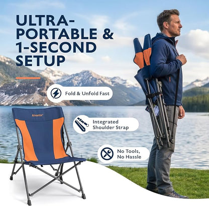 Alvantor® Camping Chair, High Back Folding Beach Chair Breathable for Outdoor, Ergonomic Backrest, Easy Use Portable Lawn Chair Seat for Travel, Fishing, Pinic, Sports Events, 20"x28"x28"