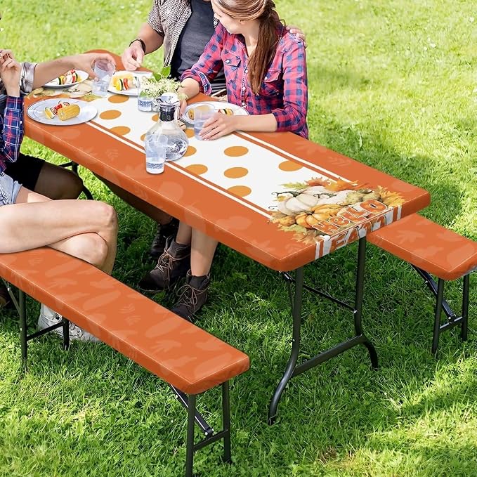 Elastic Fitted Table Cloth for Camping Party Supplies with Elastic Band Thanksgiving Print Camping Essentials Accessories Fitted Outdoor Tablecloth
