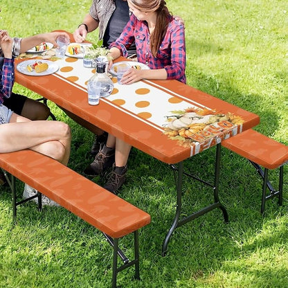 Elastic Fitted Table Cloth for Camping Party Supplies with Elastic Band Thanksgiving Print Camping Essentials Accessories Fitted Outdoor Tablecloth