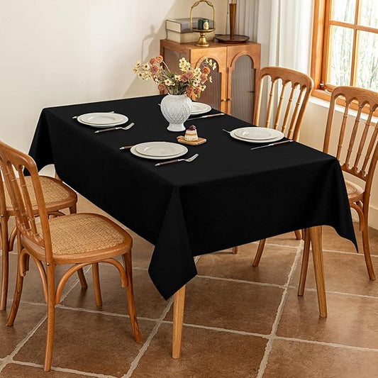 Seenus Black Long Table Cloth Fits 8 Foot Rectangle Table, Stain Resistant & Wipeable Fabric Tablecloth for 10-12 Seats Dining Banquet Party, 60 x 120 Inch