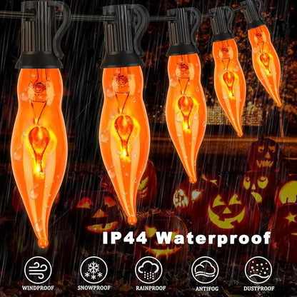 Halloween Lights 27.8 FT Flickering Flame String Lights with 25 Orange C18 Light Bulbs Twinkle C18 E12 Base Flame Lights Indoor Outdoor for Halloween Decorations