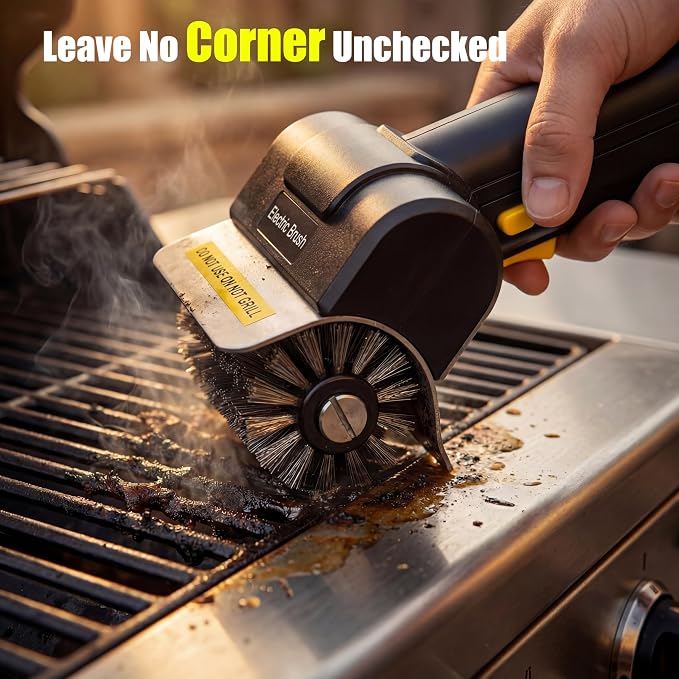 Electric BBQ Grill Brush, Cordless Grill Cleaner, Black | Anti-Lock Motor; 2000mAh Battery; Dishwasher Safe Head; Cleans Grill Grates and Hard-to-Reach Corners
