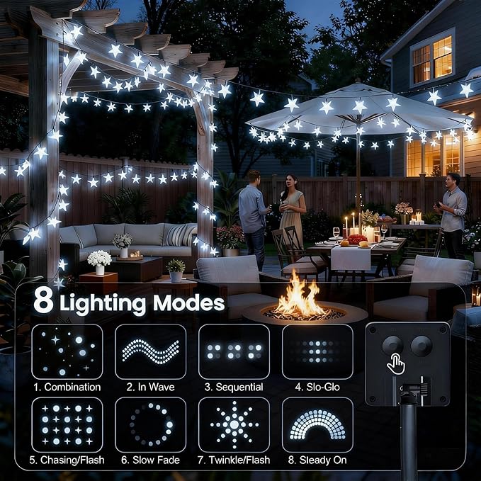Twinkle Solar Star String Lights Outdoor Waterproof Fairy Lights 39FT 100 LED with 8 Lighting Modes for Camping Garden Wedding Party Tree Holidays Backyard Patio (Cool White)