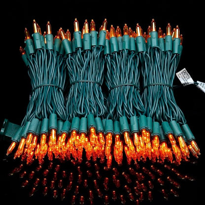 YULETIME 200 Orange LED Christmas Lights, 66 ft Green Wire UL String Light