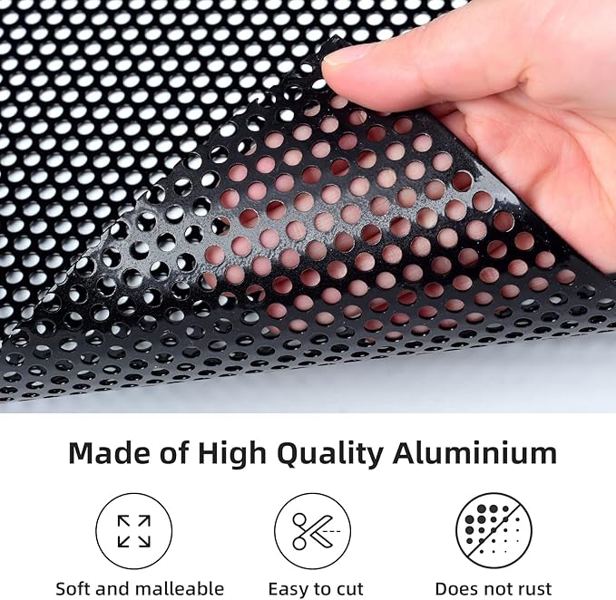 AggAuto Universal 40"x13" Car Grill Mesh 4mm Round Hole Black | Aluminum Alloy Automotive Grille Insert Bumper, One of the Most Multifunctional Shape Grids 100x33cm