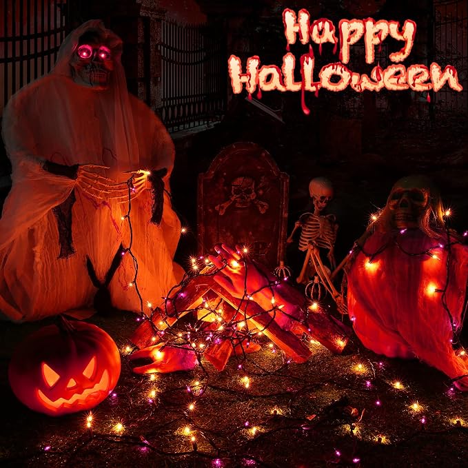 Orange & Purple Halloween Lights, 75ft 300 Count Incandescent String Light | UL Certified Connectable Mini Bulbs String Lights for Outdoor, Indoor, Garden, Porch, Party, Home, Halloween Decor