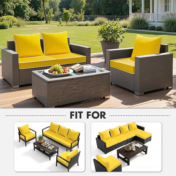 MIULEE Yellow Outdoor Seat Cushion 22x24 Inch Waterproof Cushion | Deep Seat and Back Cushion for Patio Furniture Chair Sofa Couch, Fade Resistant, Handle and Adjustable Straps