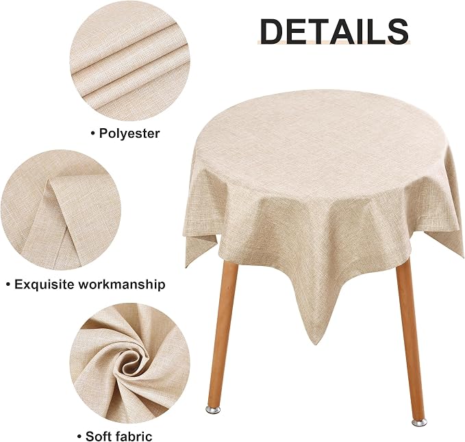 Wolkemer 36x36 Inch Faux Linen Small Square Tablecloth, Heavy Duty Beige Table Cloths for Tables 18-30 Inch (Not for 36" Table), Coffee Tables Cover for Kitchen Dining Indoor Outdoor