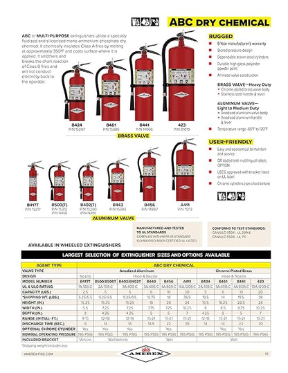 Amerex B500T 5 lbs ABC Dry Chemical Fire Extinguisher with Wall Bracket
