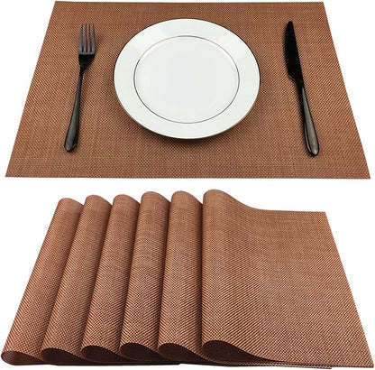 WAZAIGUR Placemats,Easy to Clean Crisscross Woven Vinyl Place Mats Durable Non-Slip Heat Resistant Table Mats,Placemats for Kitchen Table Set of 6,Rust Red