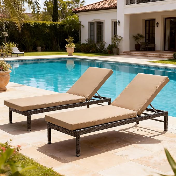 80 x 26 Inches Chaise Lounge Cushions Outdoor Replacement for Pool Side Waterpoof Patio Lounge Chair Cushions, Khaki