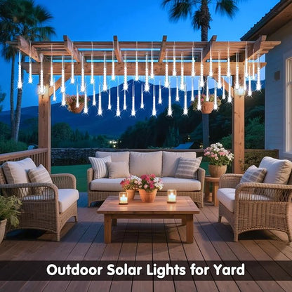 JMEXSUSS Solar Lights Outdoor, 8 Tube 144 LEDs Solar Meteor Shower Lights Outdoor, White Christmas Light for Tree Wedding Xmas Holiday Party Patio Gazebo Decor