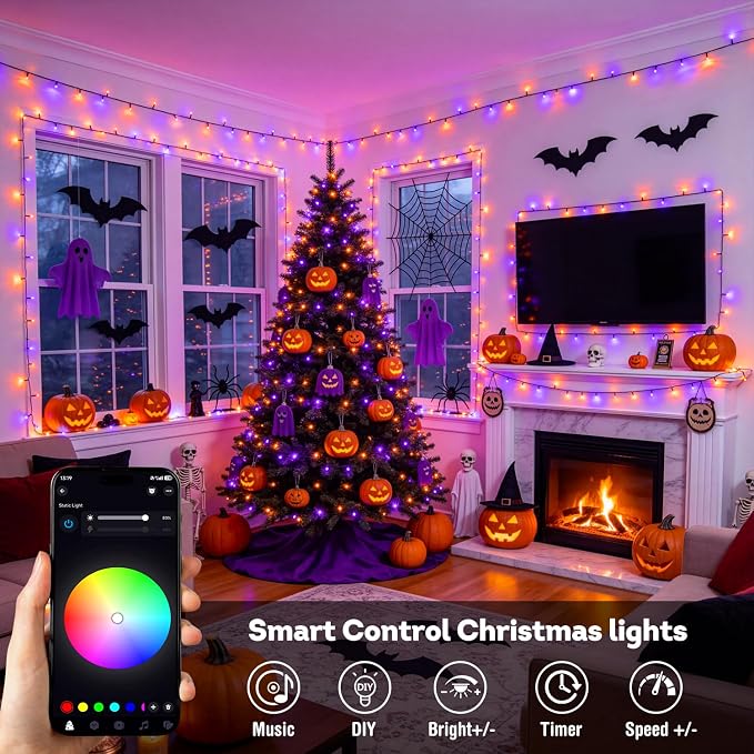 JMEXSUSS Color Changing String Lights, 66ft 200 LED RGB Halloween Lights | Plug in, APP & Remote Control, 16 Million DIY Colors, Waterproof, Smart Christmas Lights for Tree Party Indoor Outdoor Decor