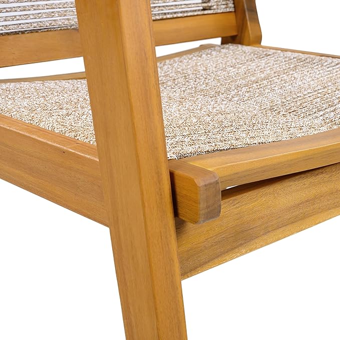 Christopher Knight Home Kita Acacia Wood Patio Dining Chairs Set of 2, Wooden Outdoor Dining Chair Set, Outdoor Kitchen Side Chair with Woven Rope, Teak+Dark Beige
