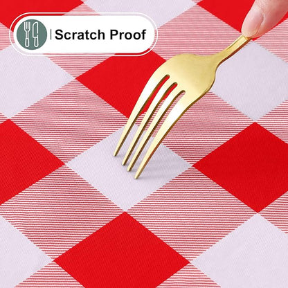 Buffalo Rectangle Picnic Tablecloth, 6 Foot Elastic Fitted Vinyl Table Cloth with Flannel Backing, Waterproof Plaid Table Covers for Dining, Camping, Outdoor (Red and White, 30" x 72")