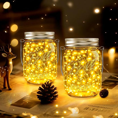 Mason Jar Solar Lights for Outside, 12 Pack 30 LED(NO JARS) Fairy Firefly Lights Mason Jar Solar Lids Outdoor Waterproof String Lights with Hangers for Patio Garden Yard Lawn Decor - Warm White