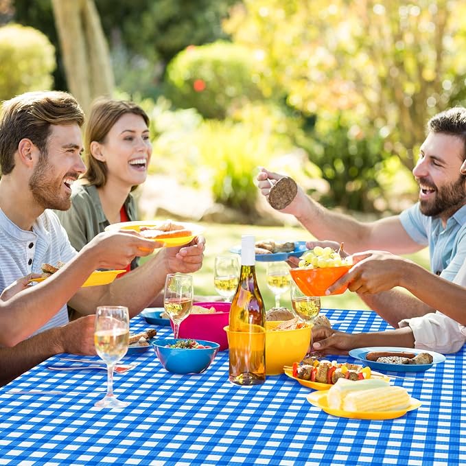 3Pcs Blue Gingham Tablecloths, Checkered Party Table Covers 54x108 In | Disposable Plastic Blue Checkered Tablecloth Buffalo Plaid Table Cover for Baby Shower Bridal Wedding Birthday Party