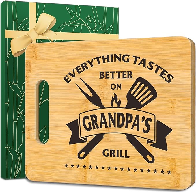 Gifts for Grandpa, Best Father's Day Gifts for Grandpa, Unique Bamboo Cutting Board - Everything Tastes Better on Grandpa's Grill