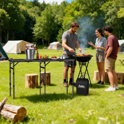 Anbte 4-Fold Grill Table, 3 Adjustable Height Max 27.5", 46" X 16", Black | Aluminum, Heat-Resistant Mesh Tabletop, Portable Handle, Waterproof Grill Side Table , for Outdoor Cooking Patio BBQ Picnic