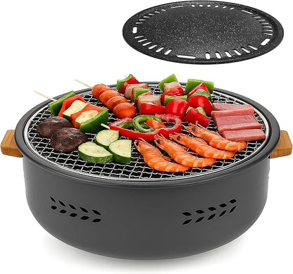 Cuisiland Mini Portable Barbecue Grill, Multipurpose Small Charcoal Grill Stove for Indoor and Outdoor Cooking Camping Hiking Picnics BBQ Tool Kits with Baking Tray (Black)
