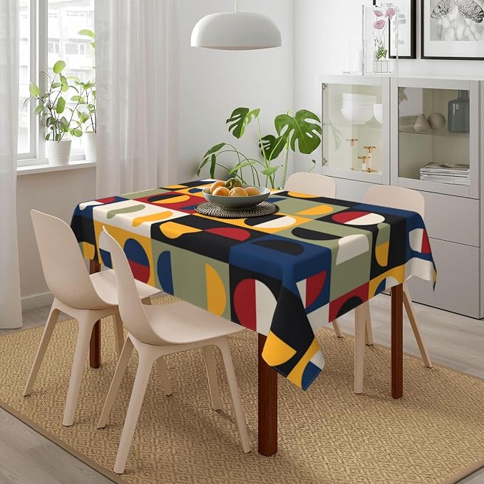Retro Mid Century Modern Tablecloth Rectangle Vintage Table Cloth | for Parties Kitchen Dining Rooms Holiday Wedding Indoor Outdoor Birthday Table Decorations 54"x72"