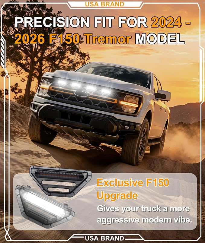 LED Grill Lights for Ford F150 2024-2026 Accessories Tremor Only, White | Direct-Snap F150 Front Grille Marker Lights, OEM-Style Fit, IP68 Waterproof, Raptor-Style Front-End Upgrade, Off-Road Ready