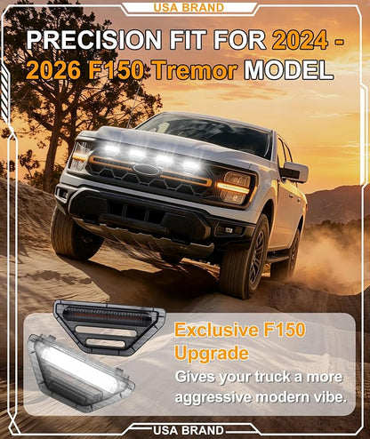 LED Grill Lights for Ford F150 2024-2026 Accessories Tremor Only, White | Direct-Snap F150 Front Grille Marker Lights, OEM-Style Fit, IP68 Waterproof, Raptor-Style Front-End Upgrade, Off-Road Ready